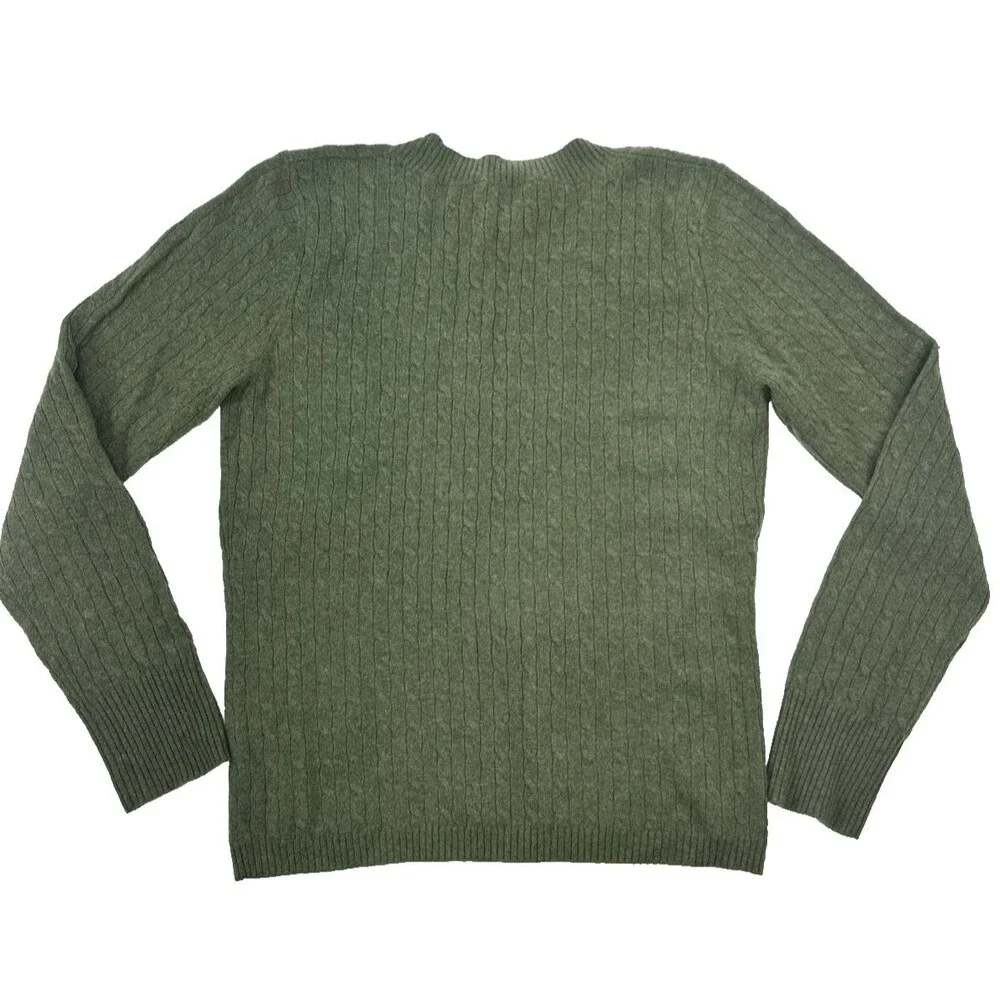 Marina‎ Luna 2-Ply Cashmere Sweater Green Pullover Fitted Cable Knit Womens XL